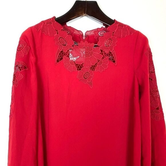 NEW Alfani Women's Shift Dress Red Scoop Neck Long Sleeve Zipper Floral Lace 4 - Picture 2 of 4